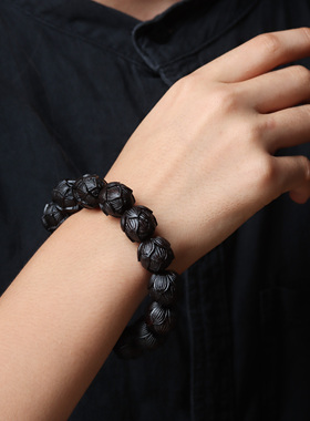 沉香木雕刻莲花手串步步生莲手链