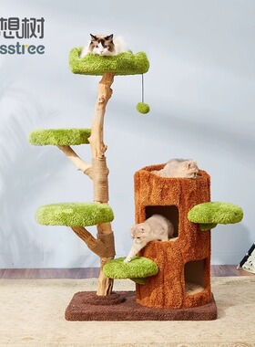喵想树实木猫爬架猫窝猫树一体四季通用不占地剑麻保暖猫窝猫玩具