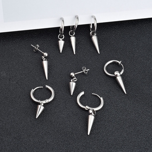 简约个性潮流尖锥耳钉百搭男士耳环抖音网红街拍无耳洞耳夹女饰品