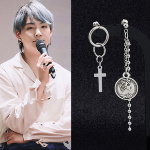 GOT7林在范同款 不对称耳环男潮流嘻哈十字架复古耳钉无耳洞耳夹女