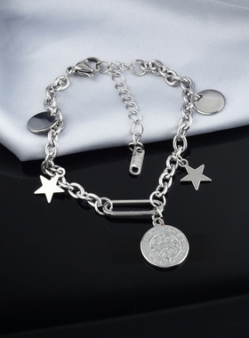 甜酷女孩个性手链复古金属混搭送礼饰品简约星星不掉色手链手串男