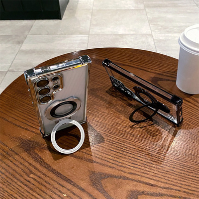 适用三星S24Ultra手机壳磁吸支架电镀气囊防摔太空壳S22透明硬N20