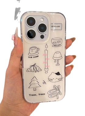 线条涂鸦适用苹果16Plus手机壳iPhone15新款17ROMAX/13/12/11透明