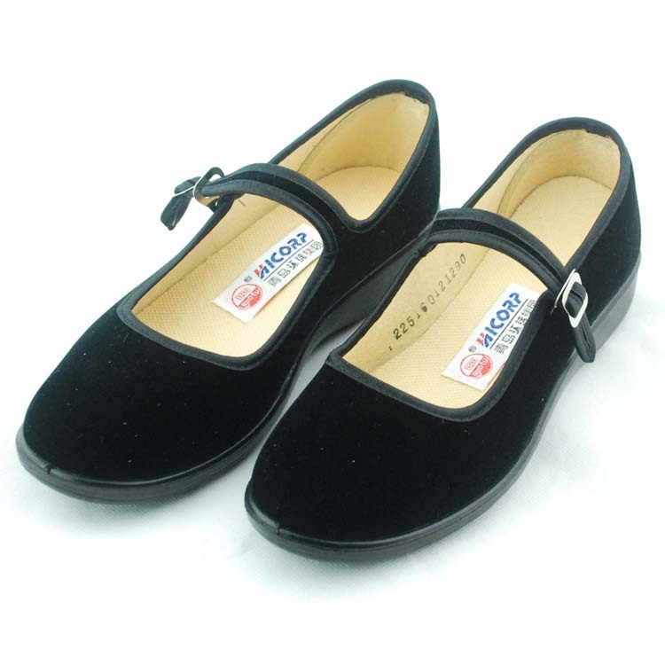 国途青岛环球布鞋女黑布鞋上班工作鞋女酒店服务员布鞋黑色平绒鞋