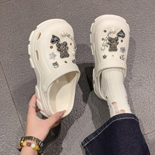 夏季可爱亮钻厚底包头女洞洞鞋