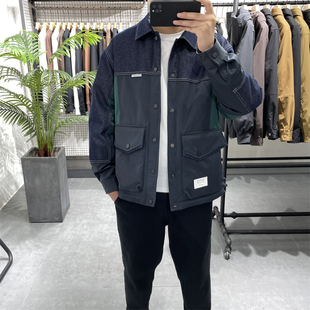 外套羽绒衣夹克潮 拼接撞色牛仔翻领羽绒服男90绒保暖工装 冬季 新款