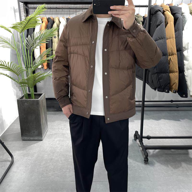 拼接翻领羽绒服男白鸭绒保暖外套