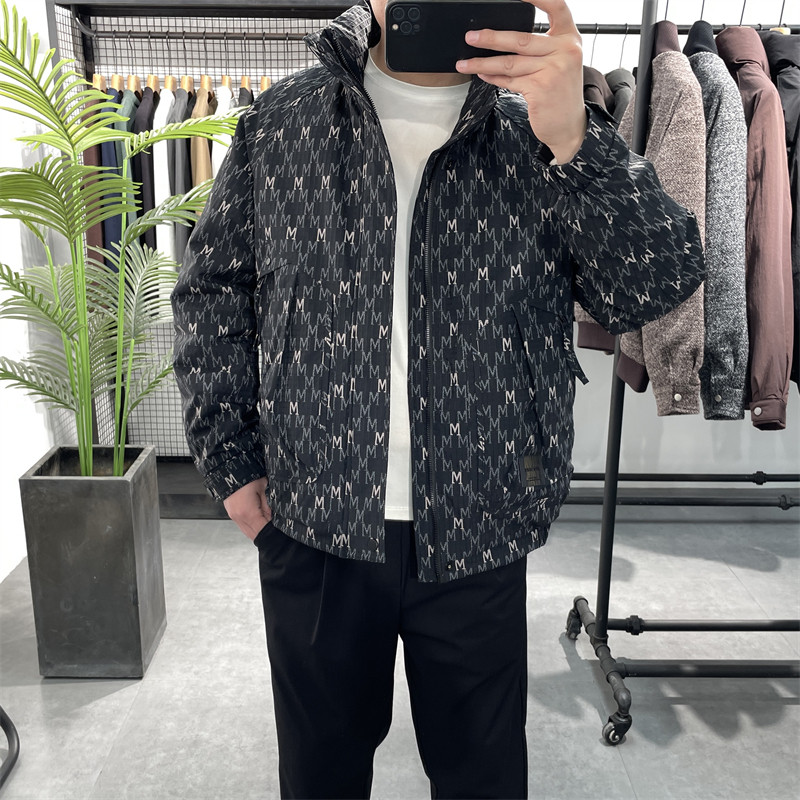 冬季新款立领羽绒服男字母提花白鸭绒保暖外套韩版潮流羽绒衣夹克