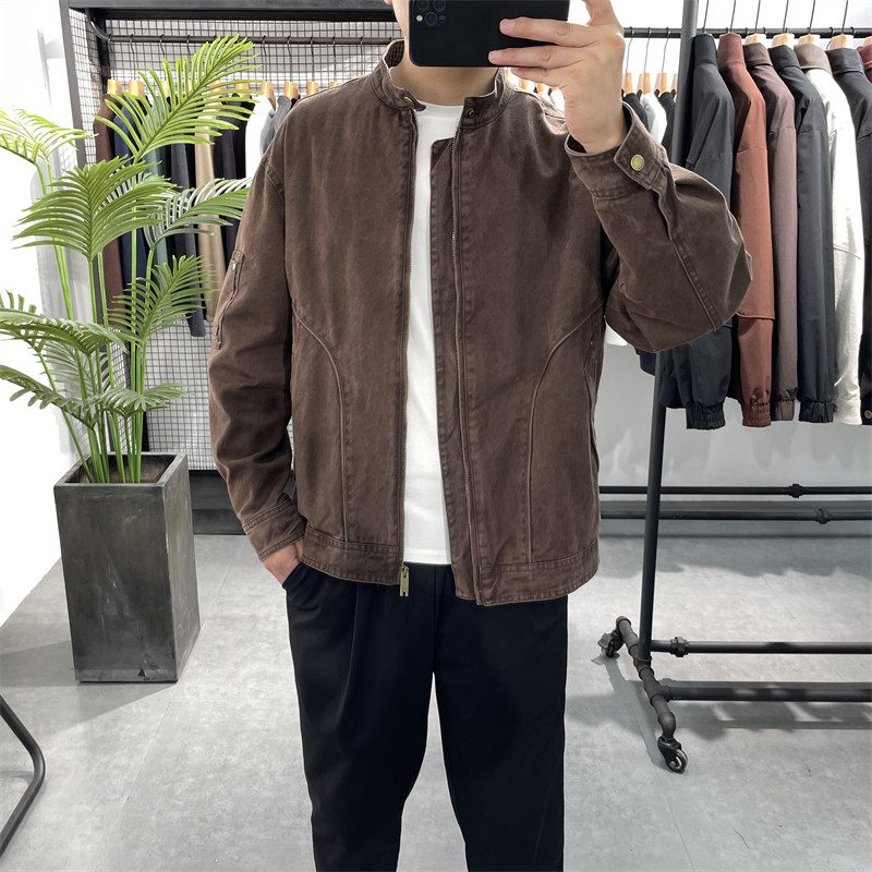 春季新款立领棉衣男潮流简约休闲工装外套青年帅气棉服茄克衫上衣