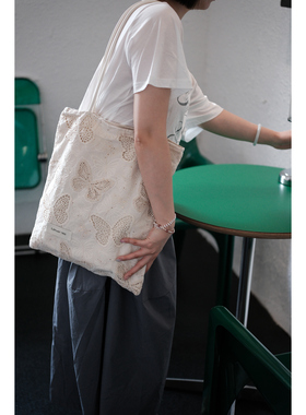 气质唯美蝴蝶时尚百搭单肩包帆布包大容量小众包包斜挎托特包女包