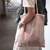 小众粉色亮片单肩包帆布包大容量小众包包托特包通勤巨好看布袋