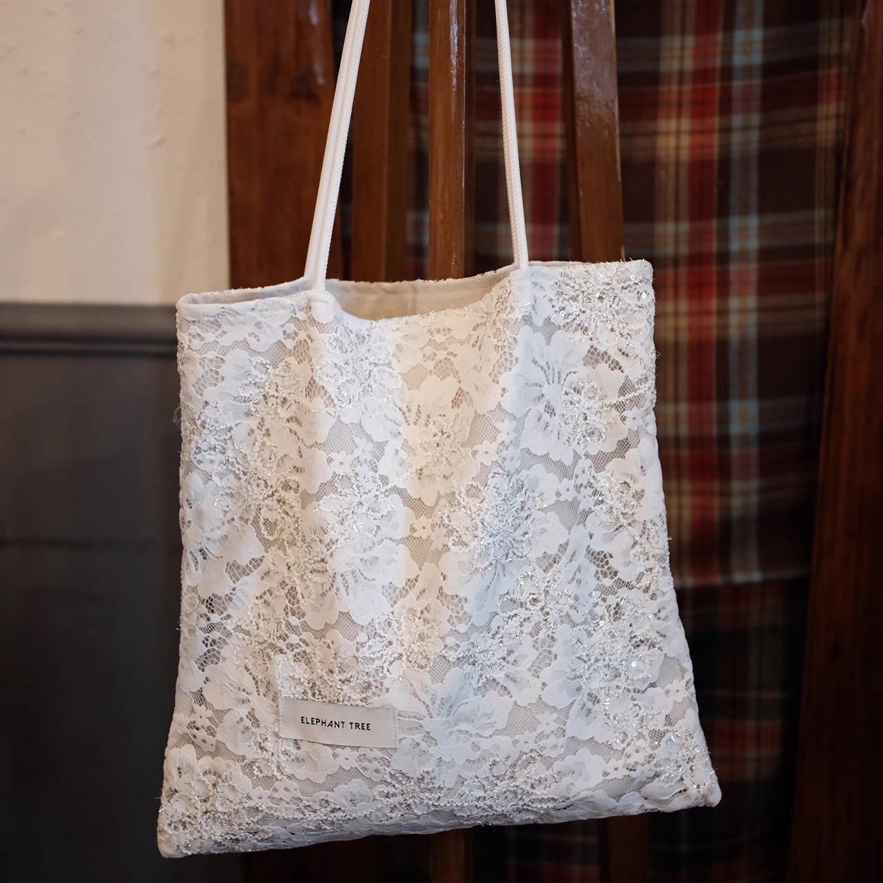 法式花朵白蕾丝纱百搭单肩包