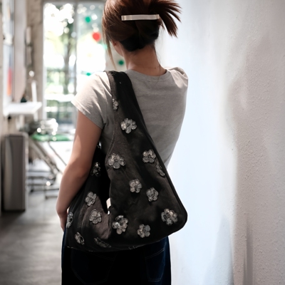 气质时髦银花朵牛仔时尚单肩腋下帆布hobo流浪包大容量包包