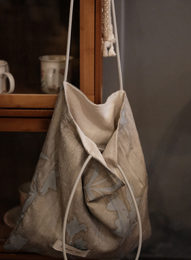 新中式气质蓝灰女生时尚百搭单肩包帆布包大容量小众秋冬托特包