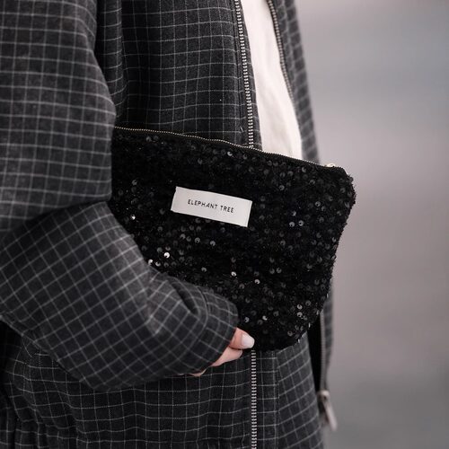 时髦黑色亮片化妆包收纳包秋冬时尚百搭女生大容量小众手拿包包