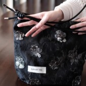 银珠片花朵黑蕾丝时尚 女生单肩可调单肩斜挎大容量托特包包