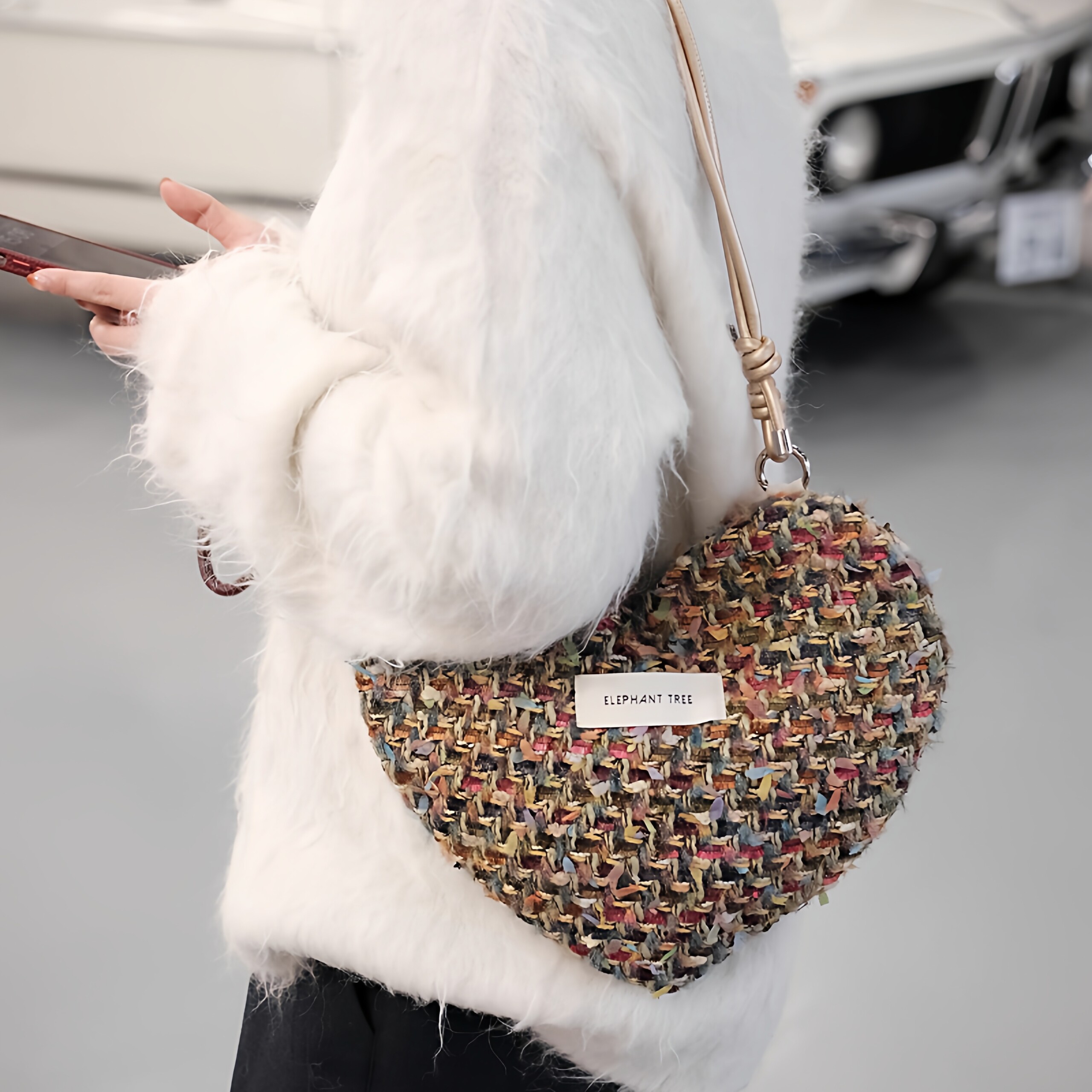 红绿圣诞小香风爱心斜挎包