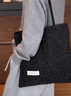 简洁小香风牛仔时髦百搭女生单肩包帆布包大容量小众包包礼物