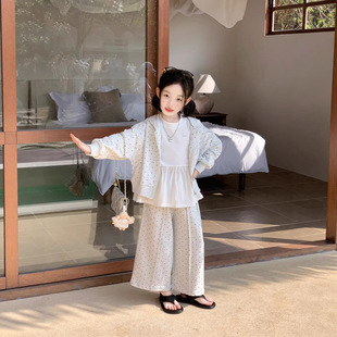 韩系童装2026春季新款女童时尚波点连帽卫衣开衫宽松休闲卫裤套装