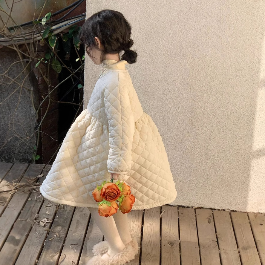女童洋气甜美公主棉裙冬季新款韩版小女孩时髦气质夹棉加厚连衣裙