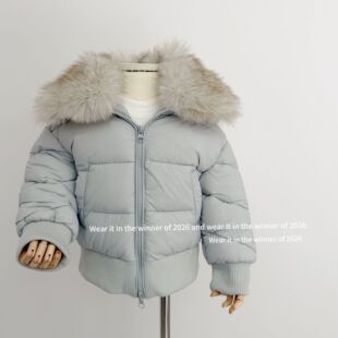 韩国2026冬季女童洋气大毛领棉服儿童温柔风夹棉保暖加厚棉衣外套