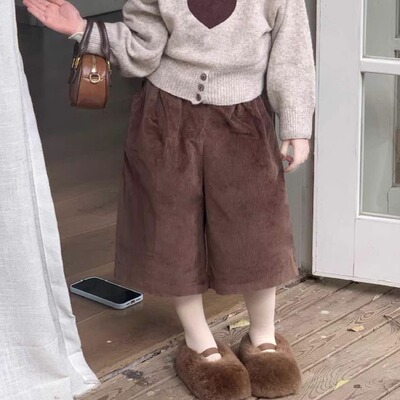 女童灯芯绒七分裤2025冬季新款