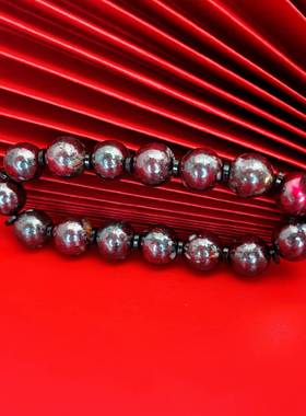 天然辰砂万山朱砂乌金砂佛珠手串朱砂原矿局部晶体透高品文玩手链