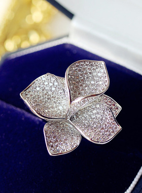 欧美微钻百合年会舞会锆石戒指