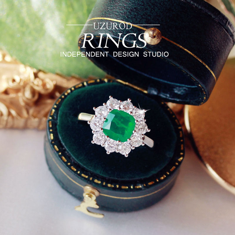 阿苏诺方形仿祖母绿钻戒指气质百搭宝石水钻中食指开口学生闺蜜女