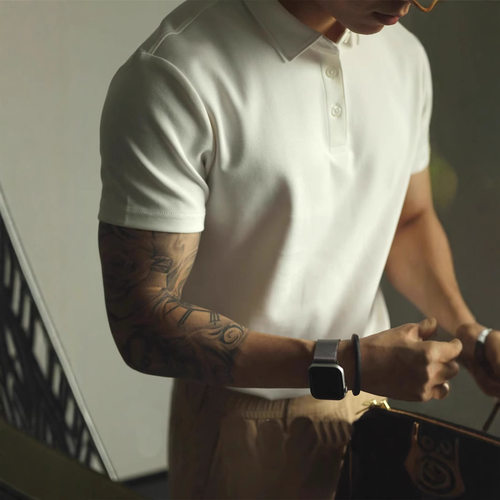 American ice silk bead polo shirt men's slim short sleeved