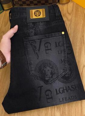 高端黑色牛仔裤High end European black jeans with men's print