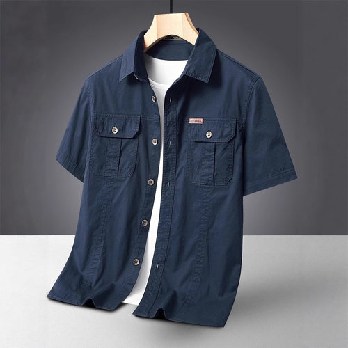 America workwear trendy brand casual short sleeved shirt men
