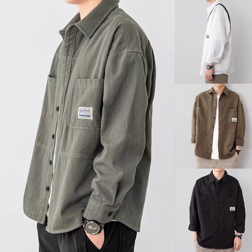 帅气工装衬衫男士春秋外套衬衣宽松秋冬开衫夹克shirt men jacket