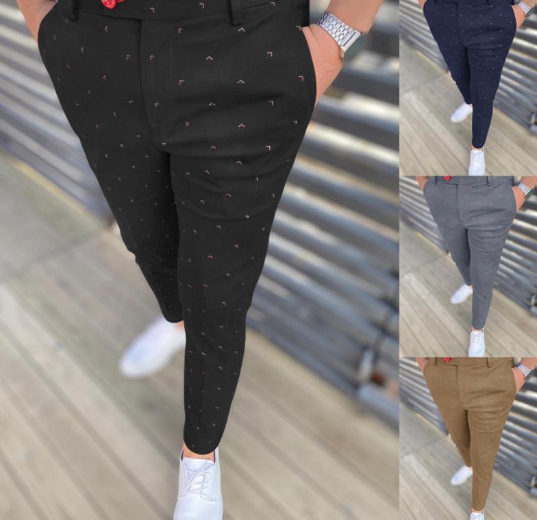 男士小点纹印花纯色休闲小脚裤