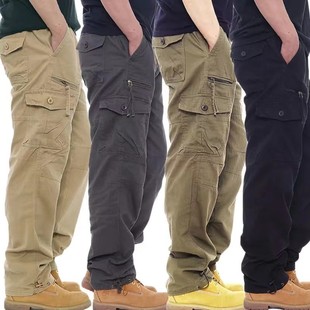 Multi pocket work pants men's straight leg pants protective