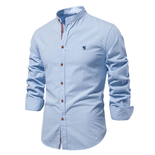 Cotton Social Shirt Men Solid Color Long Sleeve High Quality