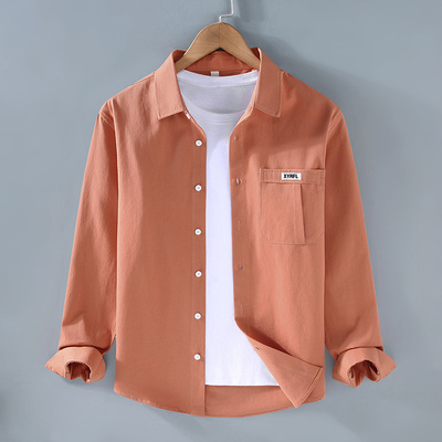 American casual pocket pure cotton shirt men's long sleeved