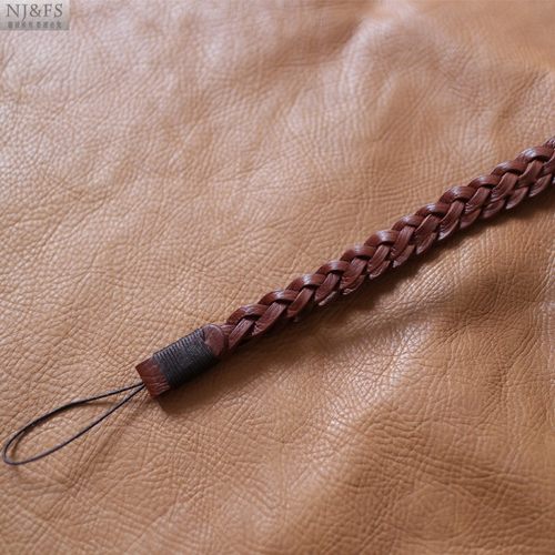 NJ手工 双层头层皮编织手机挂绳 真皮失手链 适用于苹果等手机