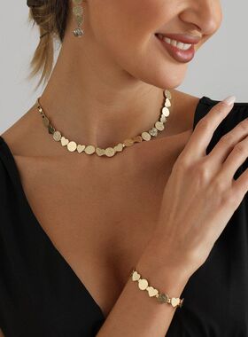 欧美跨境饰品几何爱心圆形金属片拉丝项链 ins复古风日常通勤项饰