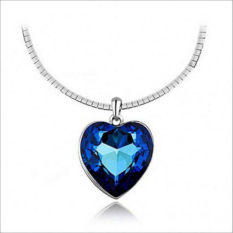 首饰欧美情人节礼物亚马逊大号海洋之心甜美心形水晶项饰锁骨链