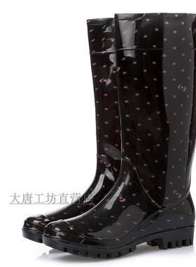 时尚雨靴高筒低跟水鞋