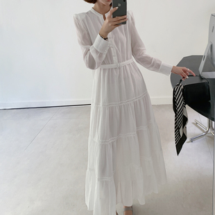 2026春新款法式轻熟风长袖连衣裙女收腰显瘦蛋糕裙优雅长裙温柔风