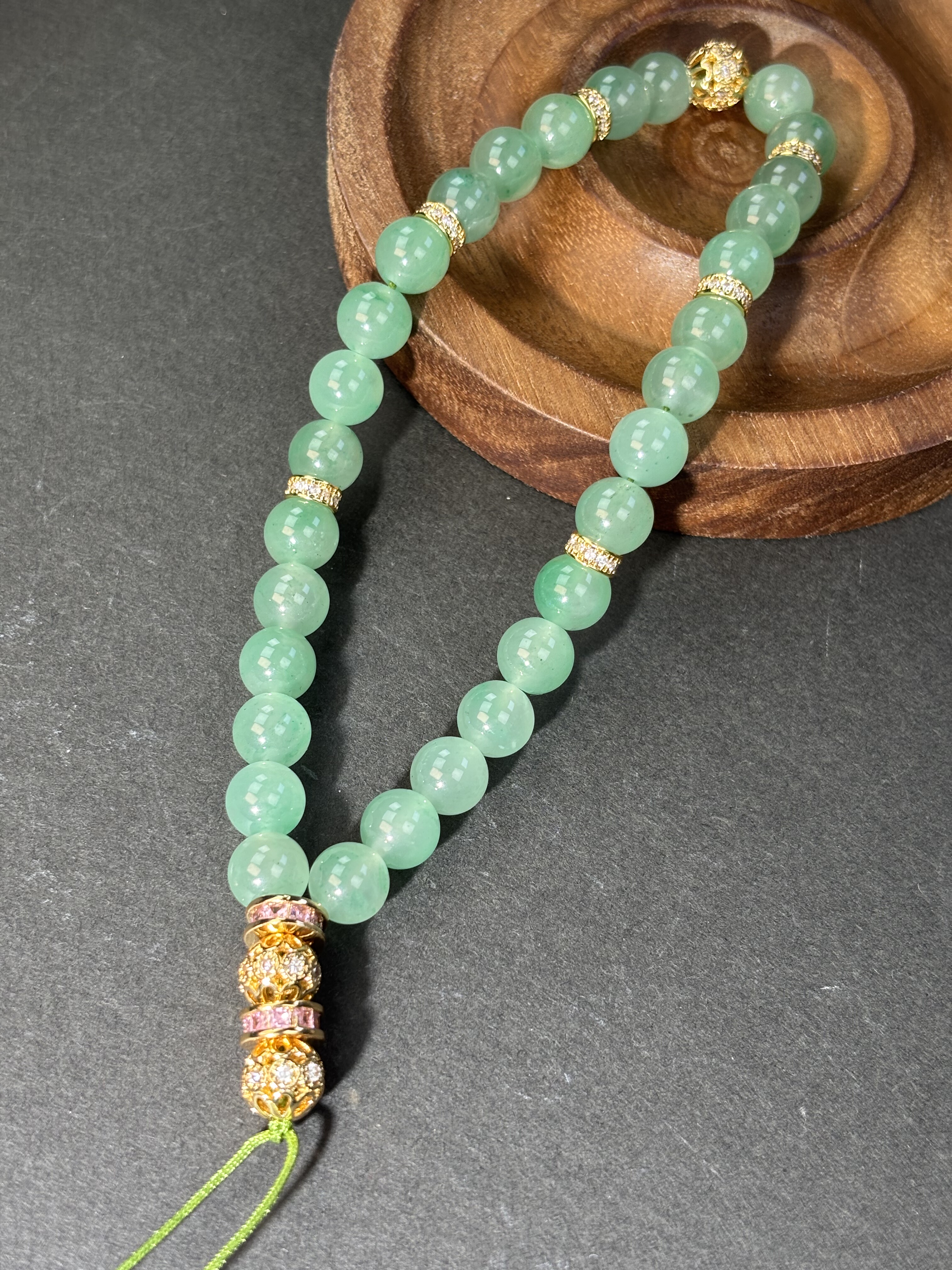 天然非洲翠高冰飘花水头足8mm圆珠手机链