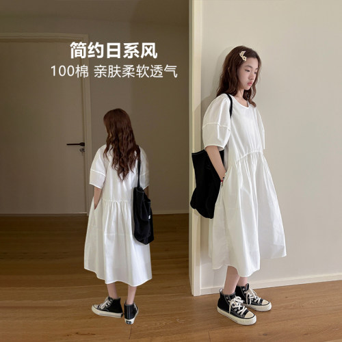 艾上朵女大童韩系白色连衣裙