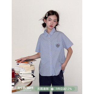 女大童衬衫【青春美少女】青少年2026春装新款初中生条纹短袖衬衣