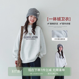 女童卫衣2025冬装新款女大童初中生加绒套头衫儿童学生半高领上衣