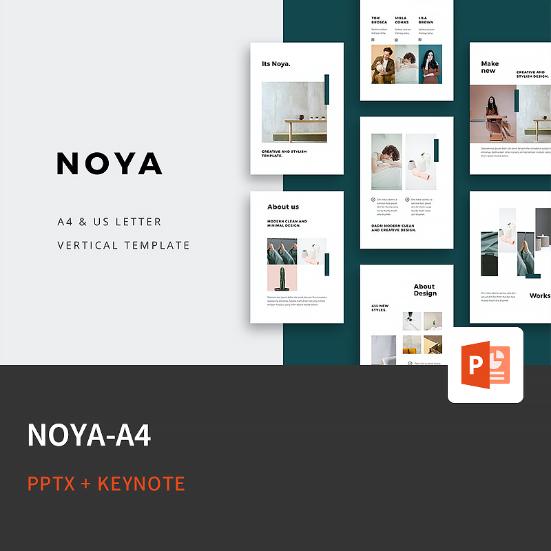 【PPT-1599】NOYA欧美竖版A4时尚潮流服饰品牌手机杂志风PPT模板