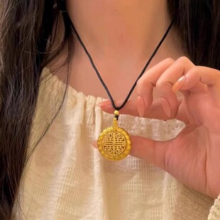 奥特莱斯撤柜清仓捡漏折扣镂空开门见喜吊坠古法沙金不掉色件项链
