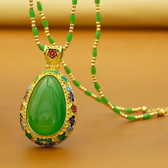 奥特莱斯一线品牌撤柜清仓折扣新款水滴吊坠仿和田玉镶嵌项链女