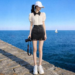 短袖气质衬衫牛仔短裙夏小众炸街网红休闲女款2026新款高级感套装